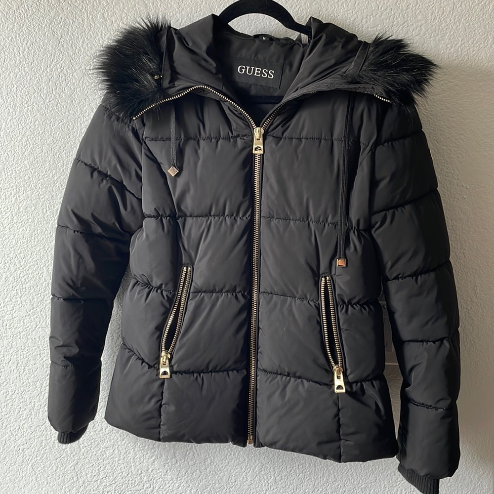 Guess puffer jacket with faux fur hood